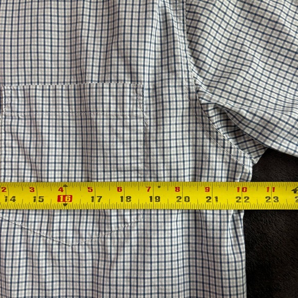 Mens Wrangler Hero Short Sleeve Button Down Shirt Blue White Plaid Large - Picture 7 of 7